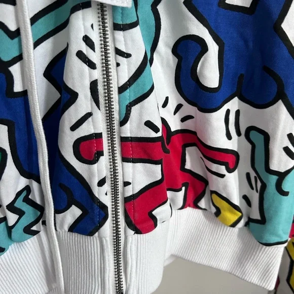 NWT Alice + Olivia X Keith Haring Barron Crop Zip Up Hoodie Sweatshirt Jacket L - Picture 10 of 16